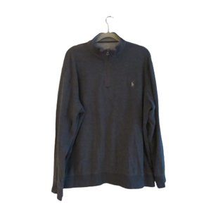POLO RALPH LAUREN Dark Heathered Gray Cotton 1/4 Zip Pullover Sweater - Size XL